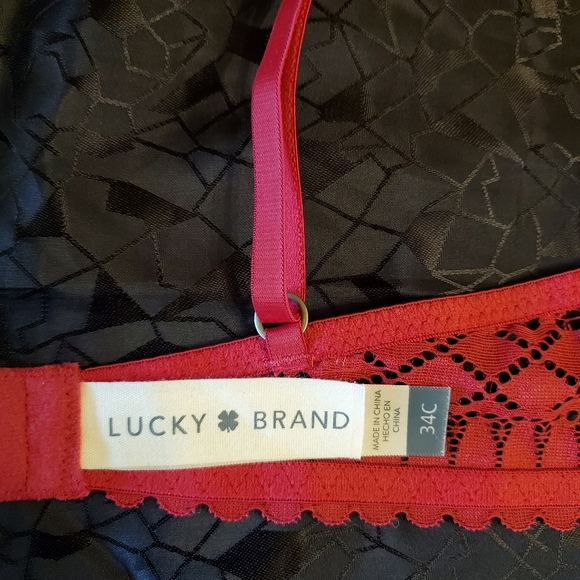 Lucky Brand Bra 34-C Red Lace Push-up Lined Underwire EUC - Picture 4 of 8